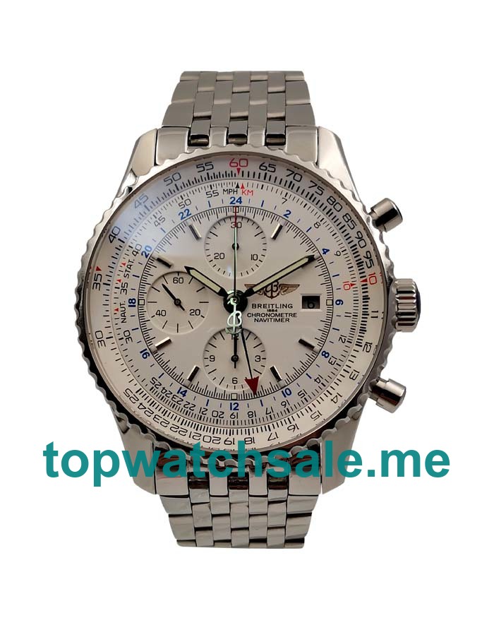 UK AAA Quality White Dials Breitling Navitimer World A24322 Replica Watches With Steel Cases For Men