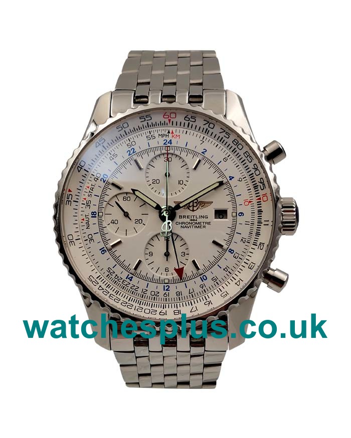 UK AAA Quality White Dials Breitling Navitimer World A24322 Replica Watches With Steel Cases For Men