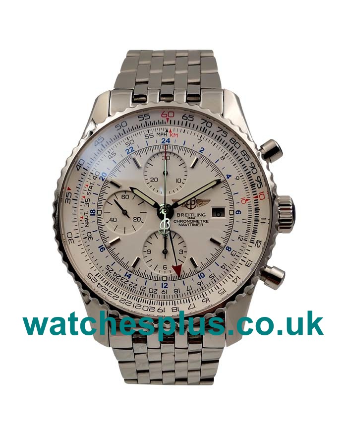 UK AAA Quality White Dials Breitling Navitimer World A24322 Replica Watches With Steel Cases For Men