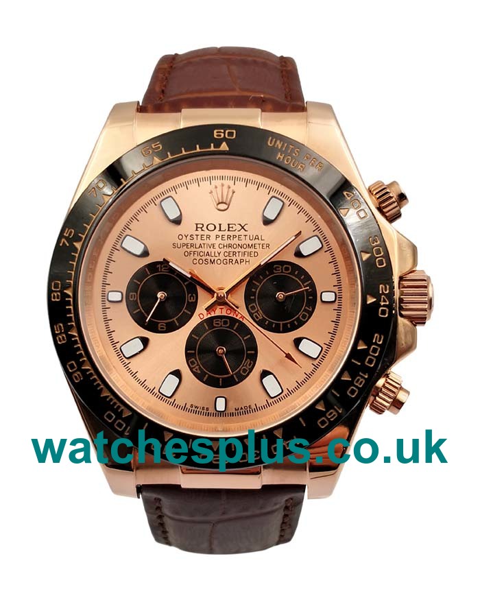 UK Swiss Luxury Rolex Daytona 116515 LN Replica Watches With Pink Dials And Rose Gold Cases For Sale