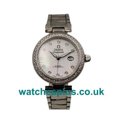 UK Top Swiss Fake Omega De Ville Ladymatic 425.35.34.20.55.001 With White Mother-Of-Pearl Dials For Women