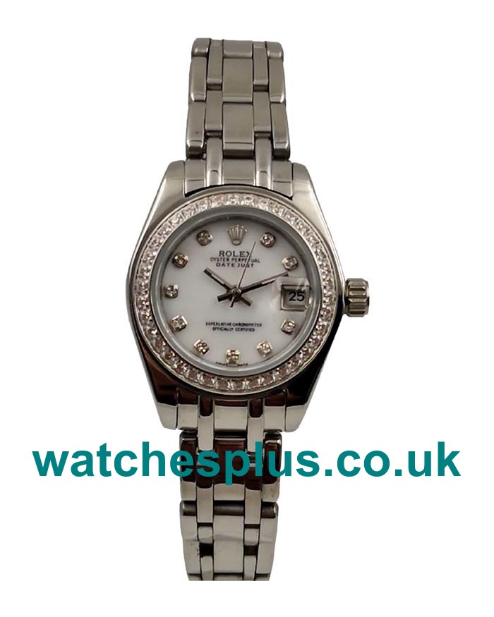 UK Top Quality Rolex Pearlmaster 80299 Fake Watches With White Dials For Ladies