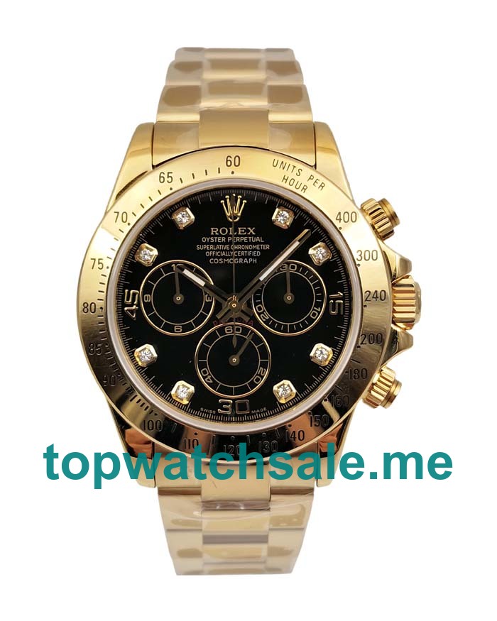 UK Swiss Made Fake Rolex Daytona 116528 With Black Dials Gold Cases Online
