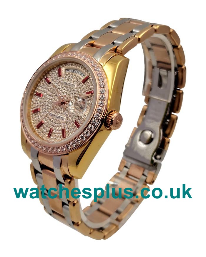 UK Top Quality Rolex Day-Date 118348 Fake Watches With Diamonds Dials For Sale