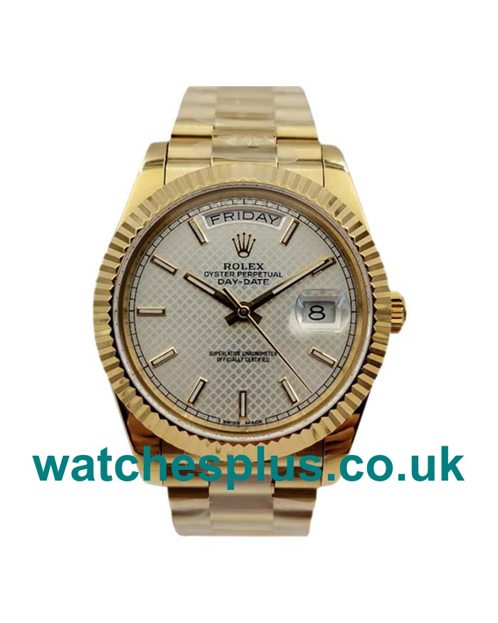 UK High Quality 40 MM Rolex Day-Date 228238 Replica Watches With Silver Dials Gold Cases For Sale