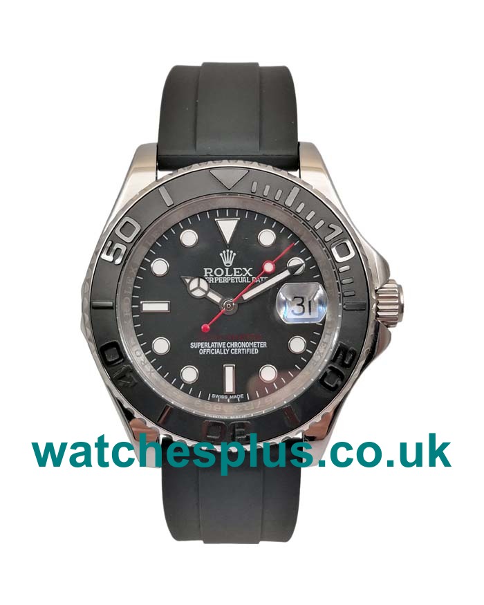 UK Best 1:1 Fake Rolex Yacht-Master 116655 With Black Dials And Stainless Steel Cases For Sale