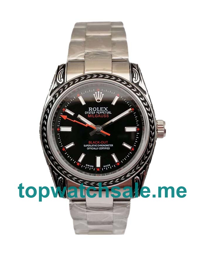 UK AAA Quality Rolex Milgauss 116400 Replica Watches With Black Dials For Men