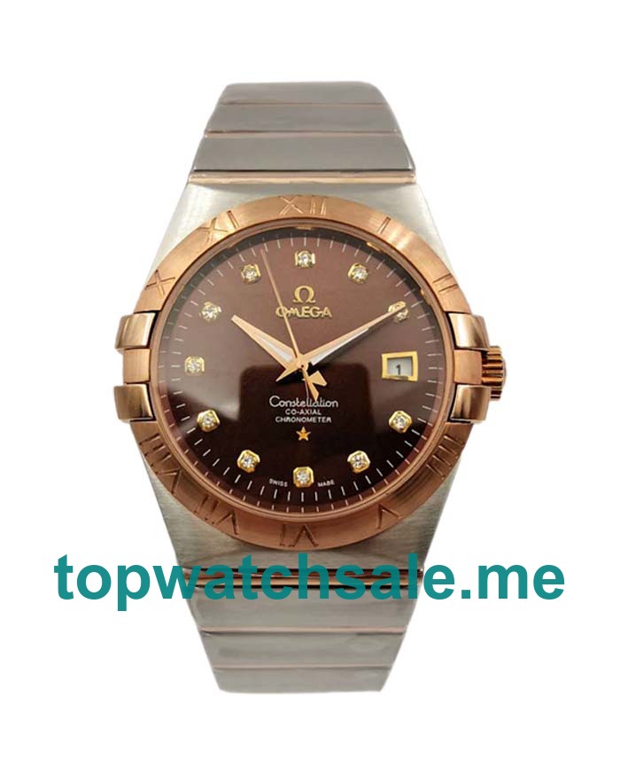 UK Perfect Replica Omega Constellation 123.20.35.20.63.001 With Brown Dials Steel & Rose Gold Cases Online