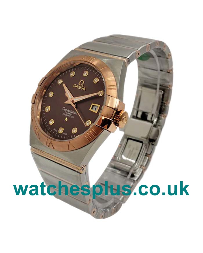 UK Perfect Replica Omega Constellation 123.20.35.20.63.001 With Brown Dials Steel & Rose Gold Cases Online