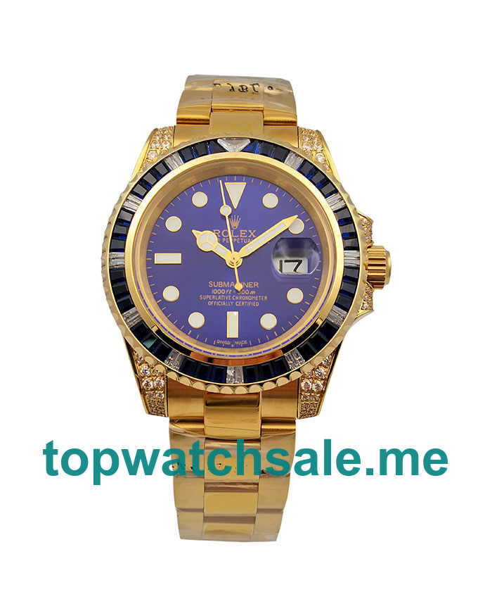 UK Luxury 40 MM Fake Rolex Submariner 116618 With Blue Dials Gold Cases For Sale