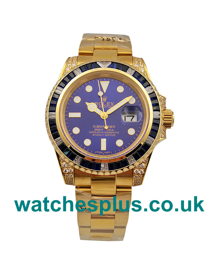 UK Luxury 40 MM Fake Rolex Submariner 116618 With Blue Dials Gold Cases For Sale