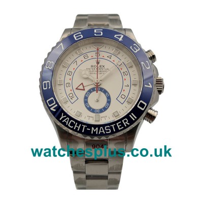 UK 1:1 Luxury Fake Rolex Yacht-Master II 116680 With White Dials Steel Cases For Men