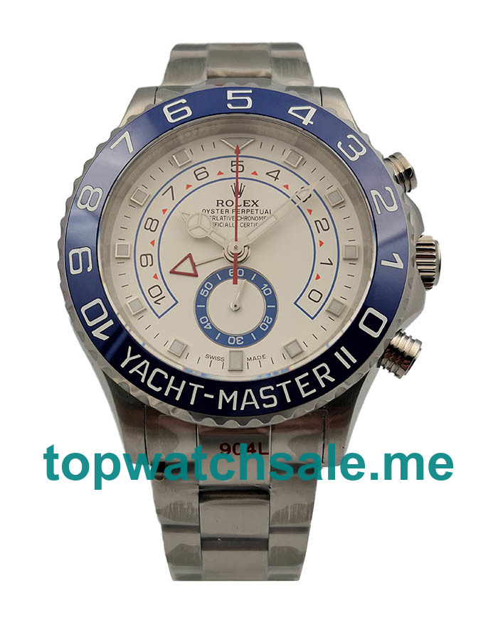 UK 1:1 Luxury Fake Rolex Yacht-Master II 116680 With White Dials Steel Cases For Men