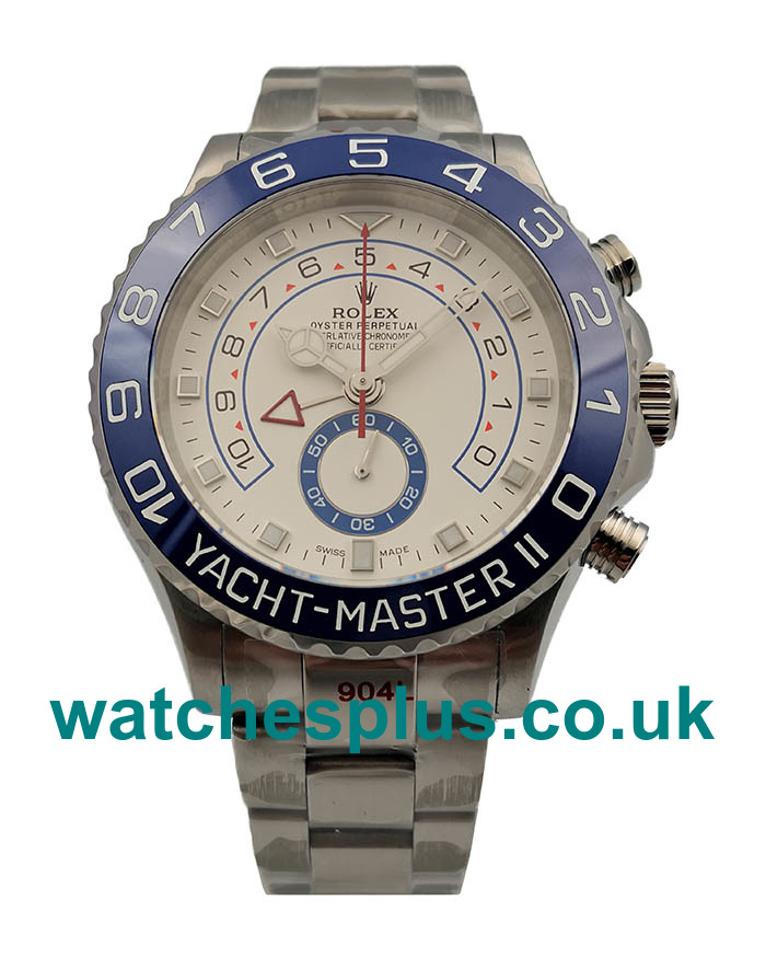 UK 1:1 Luxury Fake Rolex Yacht-Master II 116680 With White Dials Steel Cases For Men