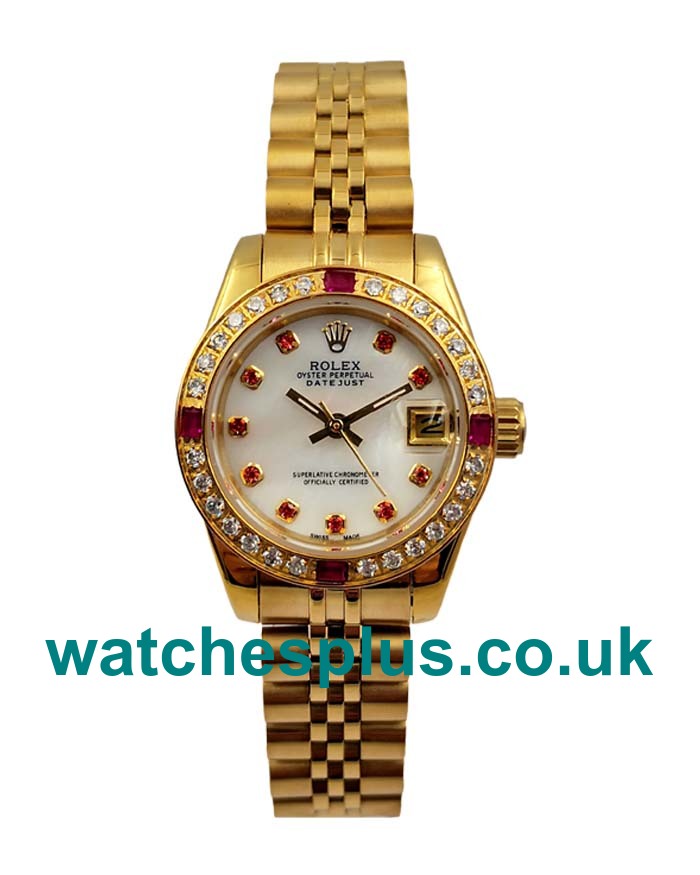 UK Luxury Rolex Lady-Datejust 179138 Replica Watches With White Mother-Of-Pearl Dials For Women