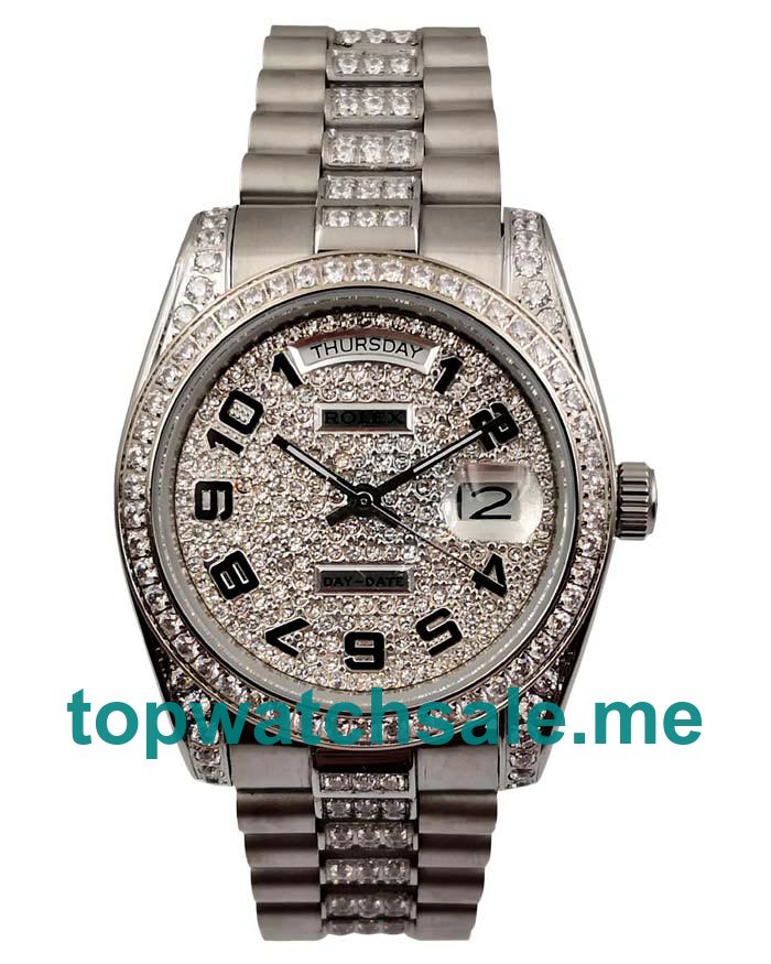 UK Swiss Replica Rolex Day-Date 118346 With Diamonds Dials And Diamonds Paved Stainless Steel Cases