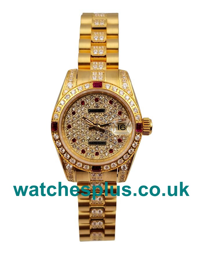 UK Best Quality Replica Rolex Lady-Datejust 179158 With Diamonds Dials And Gold Cases For Ladies