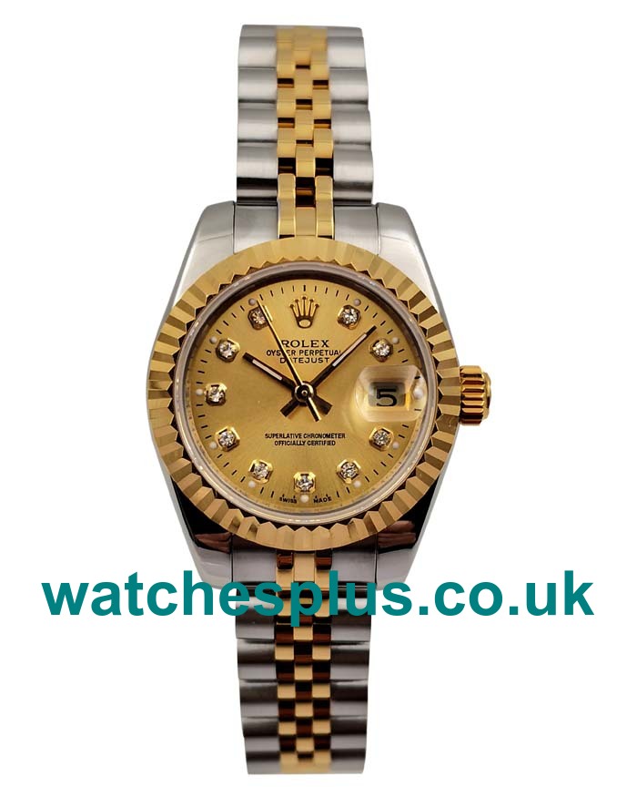 UK Swiss Made Rolex Lady-Datejust 179173 Replica Watches With Champagne Dials For Women