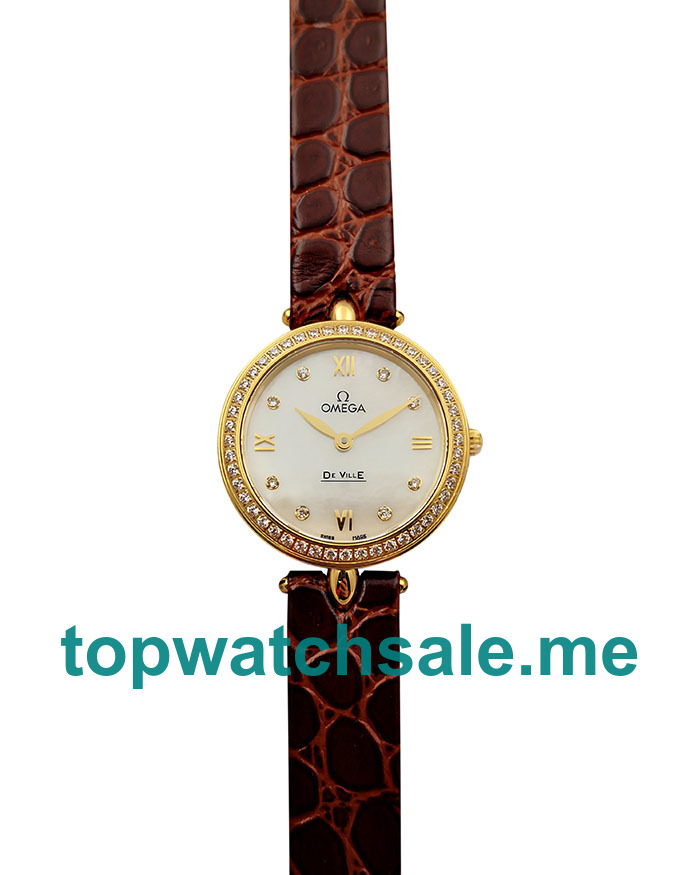 UK Top Swiss Fake Omega De Ville 424.58.27.60.55.001 With Mother-Of-Pearl Dials Gold Cases For Women