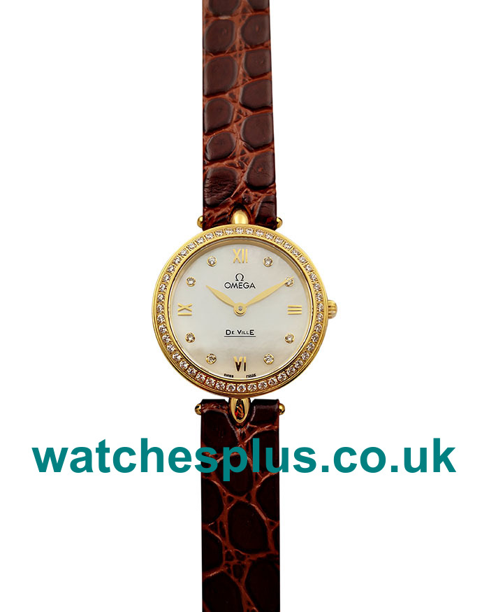 UK Top Swiss Fake Omega De Ville 424.58.27.60.55.001 With Mother-Of-Pearl Dials Gold Cases For Women