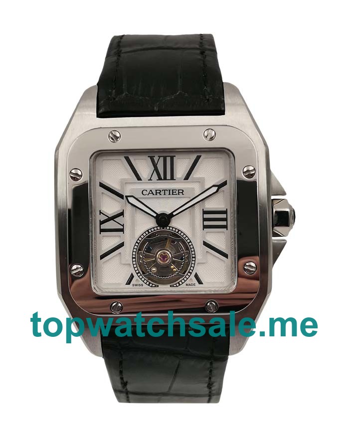 UK Swiss Made Replica Cartier Santos 100 With White Dials Steel Cases For Sale
