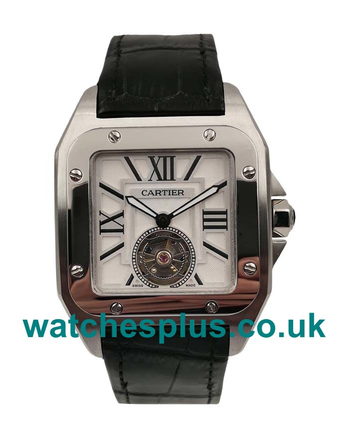 UK Swiss Made Replica Cartier Santos 100 With White Dials Steel Cases For Sale