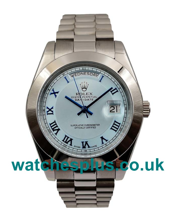 UK Best 1:1 Ice Blue Dials Replica Rolex Day-Date 218206 With Steel Cases For Men