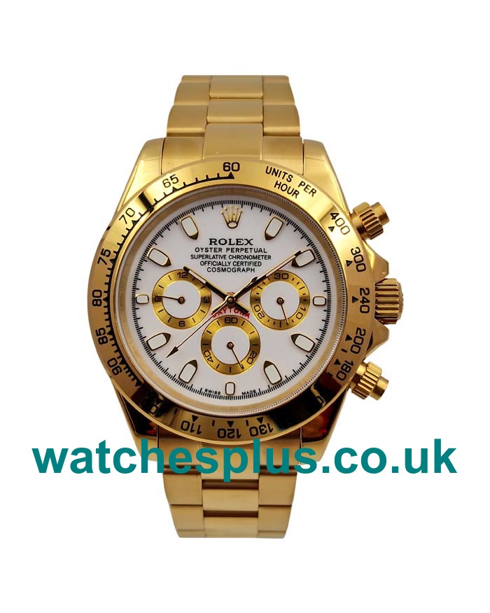 UK Luxury 1:1 Rolex Daytona 116508 Replica Watches With White Dials And Gold Cases For Sale