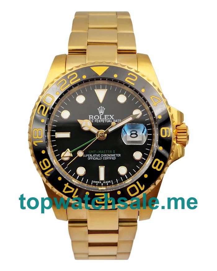 UK Swiss Made Fake Rolex GMT-Master II 116718 LN With Black Dials And Gold Cases Online