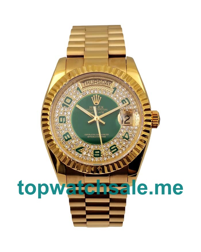 UK Best Quality Rolex Day-Date 118348 Replica Watches With Green & Diamonds Dials For Sale