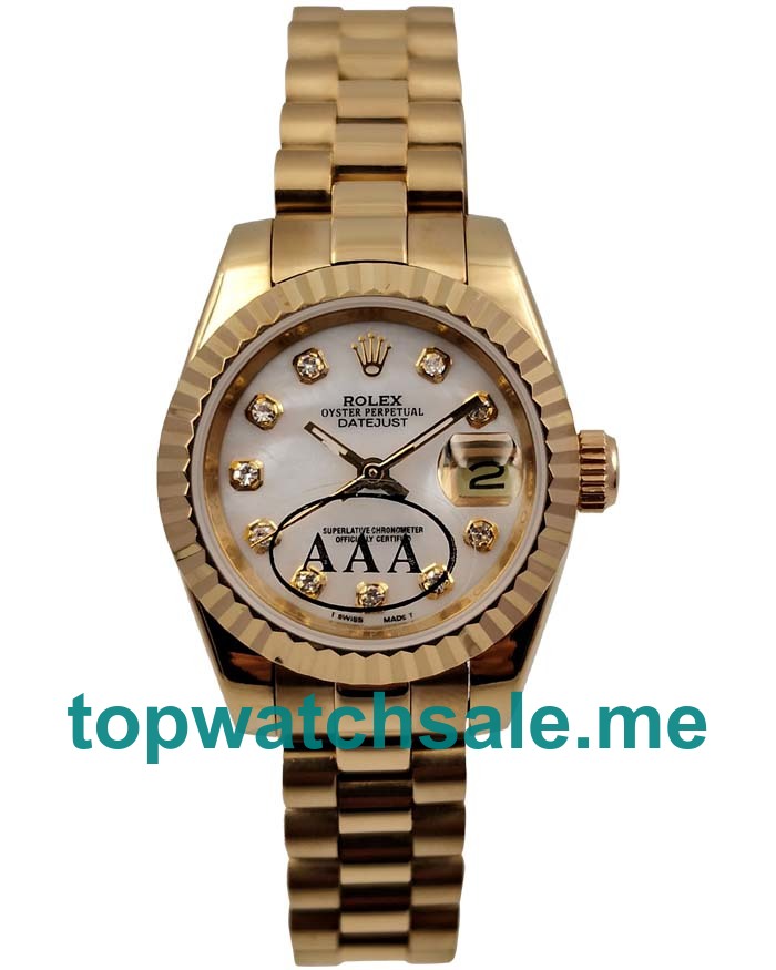 UK Perfect 1:1 Rolex Lady-Datejust 179178 Replica Watches With White Mother-Of-Pearl Dials For Women