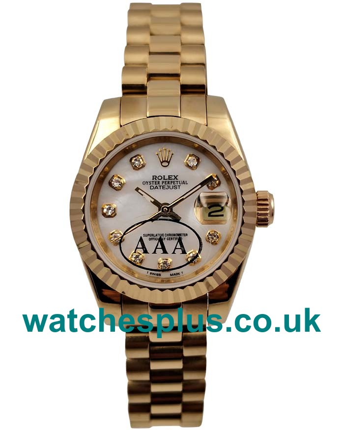 UK Perfect 1:1 Rolex Lady-Datejust 179178 Replica Watches With White Mother-Of-Pearl Dials For Women