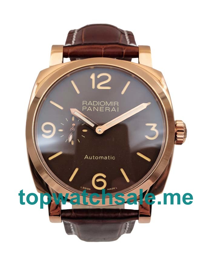 UK Swiss 47 MM Fake Panerai Radiomir PAM00515 With Brown Dials Red Gold Cases For Sale
