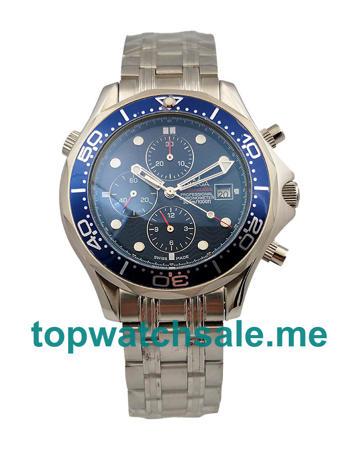 UK Perfect Fake Omega Seamaster Chrono Diver 2225.80.00 With Blue Dials Steel Cases For Sale