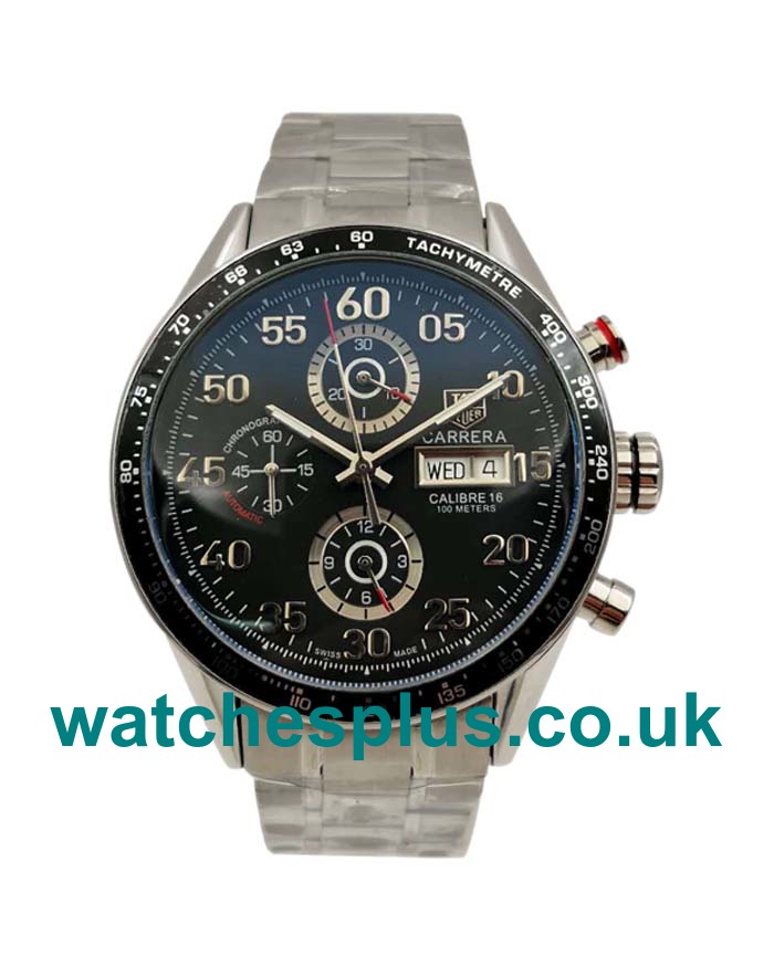 UK Perfect 44 MM Fake TAG Heuer Carrera CV2A10.BA0796 Black Dials Steel Cases Online