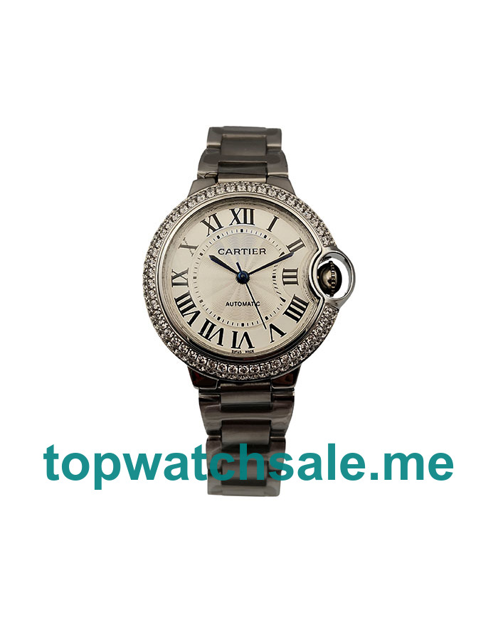 High-End UK 33 MM Replica Cartier Ballon Bleu WE902035 Silver Dial White Gold Case