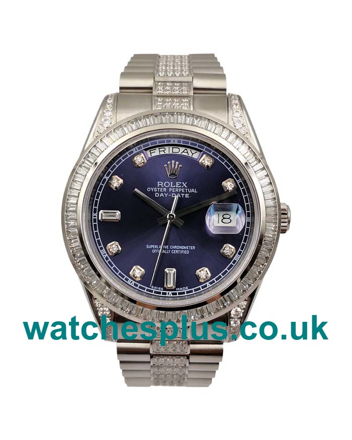 UK 41 MM Luxury Replica Rolex Day-Date 118346 With Blue Dials And Steel Cases For Sale