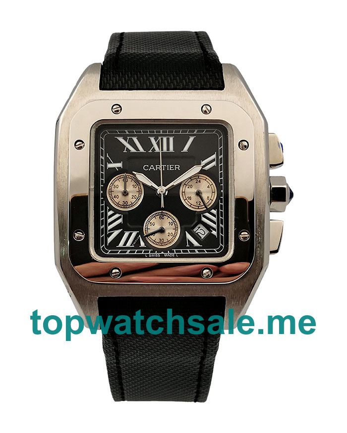 UK Perfect 1:1 Fake Cartier Santos 100 W20090X8 With Black Dials Steel Cases For Sale