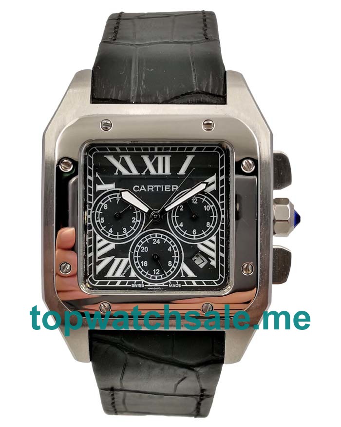 UK Perfect 1:1 Replica Cartier Santos 100 W20090X8 With Black Dials And Steel Cases For Sale