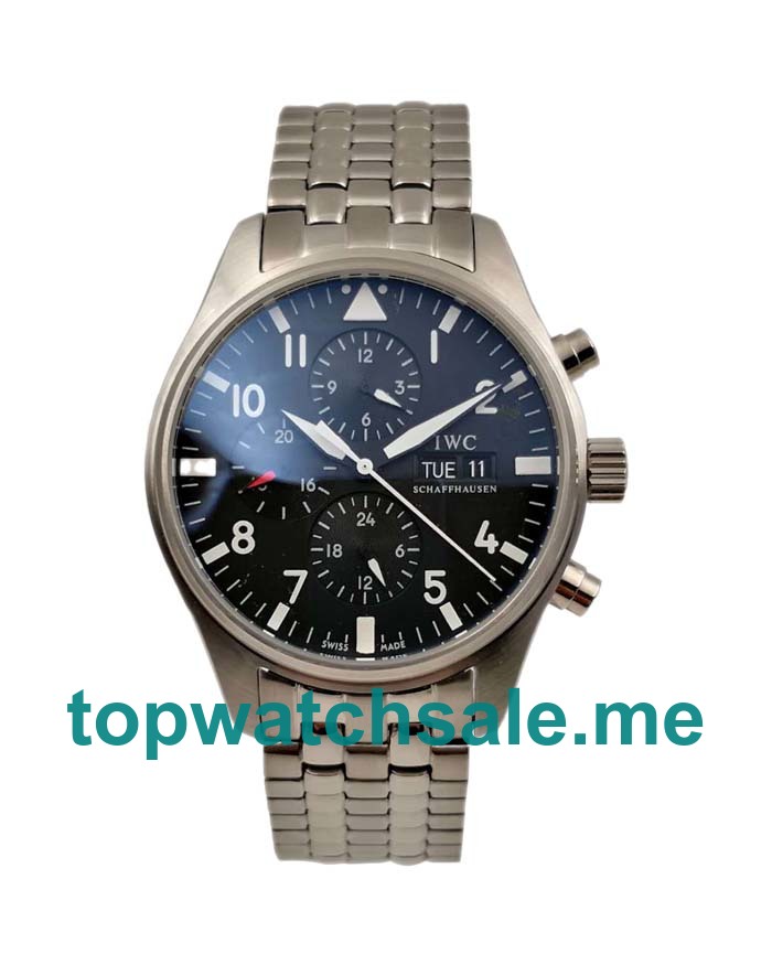 Swiss Made Replica IWC Pilots Spitfire Chronograph IW371704 With Black Dials And Steel Cases For Sale