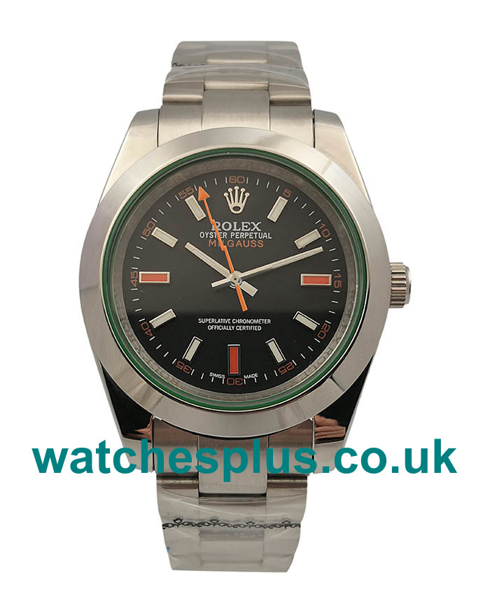 UK Best Quality Rolex Milgauss 116400GV Replica Watches With Black Dials For Sale