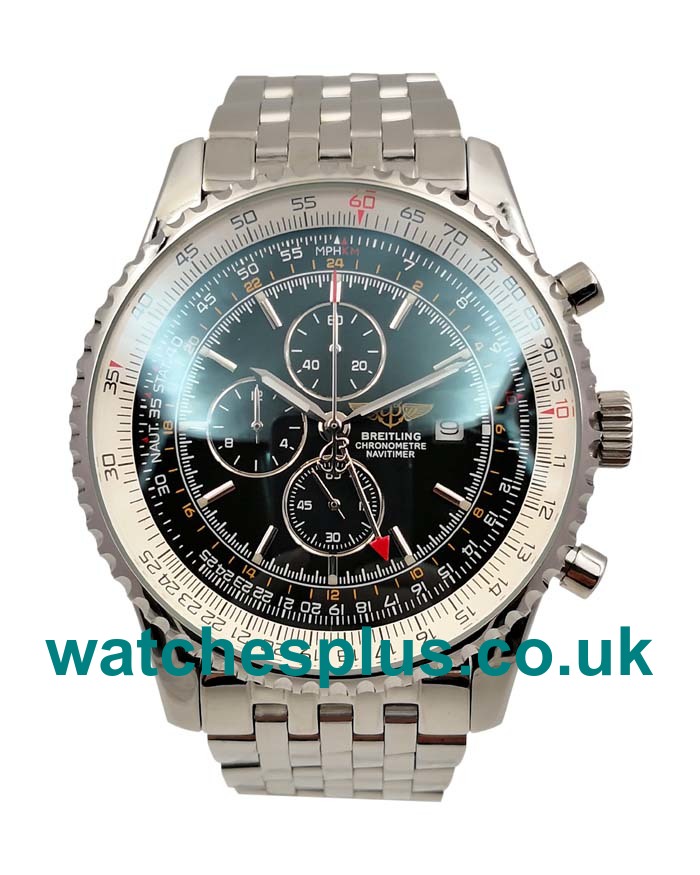 UK Swiss Made Fake Breitling Navitimer World A24322 With Black Dials And Steel Cases For Sale