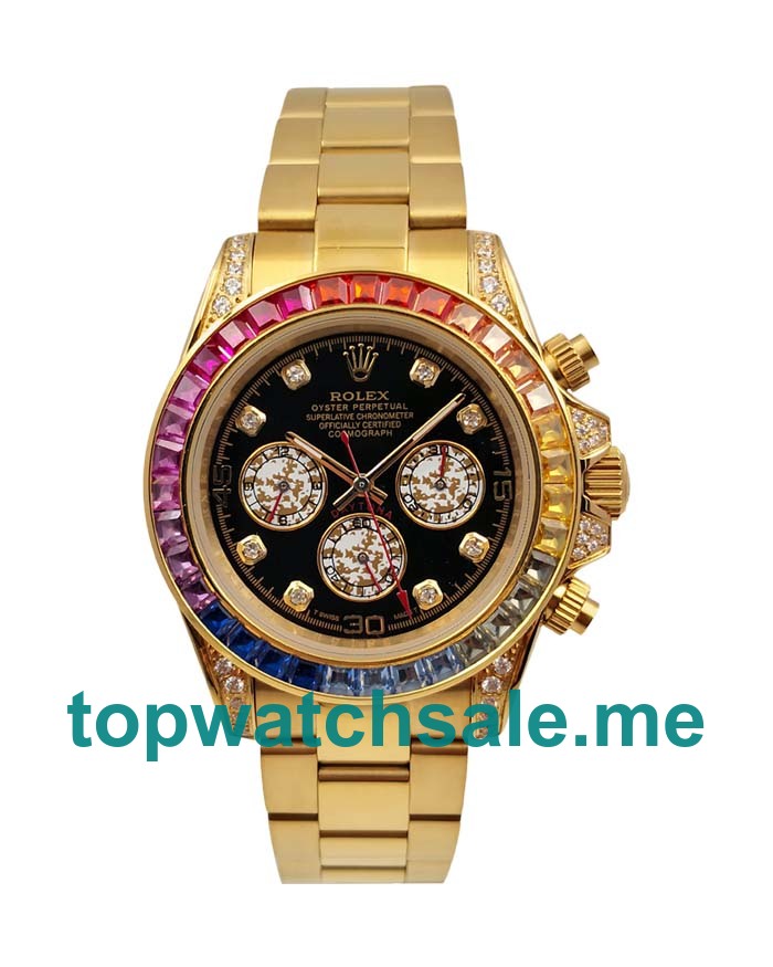 UK Swiss Luxury Rolex Daytona 116598 RBOW Replica Watches With Black Dials And Gold Cases For Sale