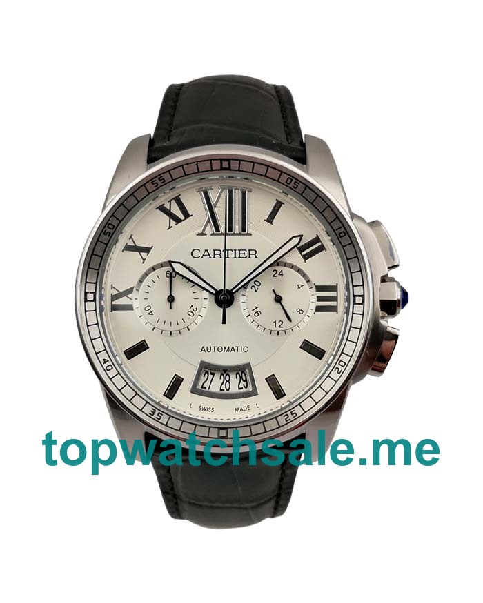 UK Cheap Cartier Calibre De Cartier W7100046 Replica Watches With Silver Dials For Sale