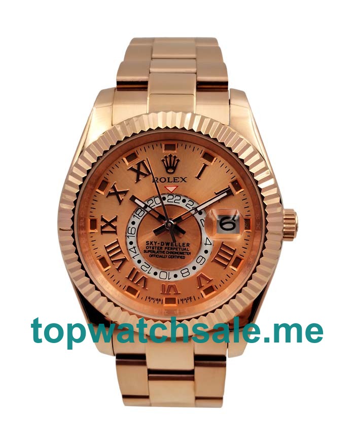 UK Luxury Rolex Sky-Dweller 326935 Replica Watches With Champagne Dials And Rose Gold Cases Online