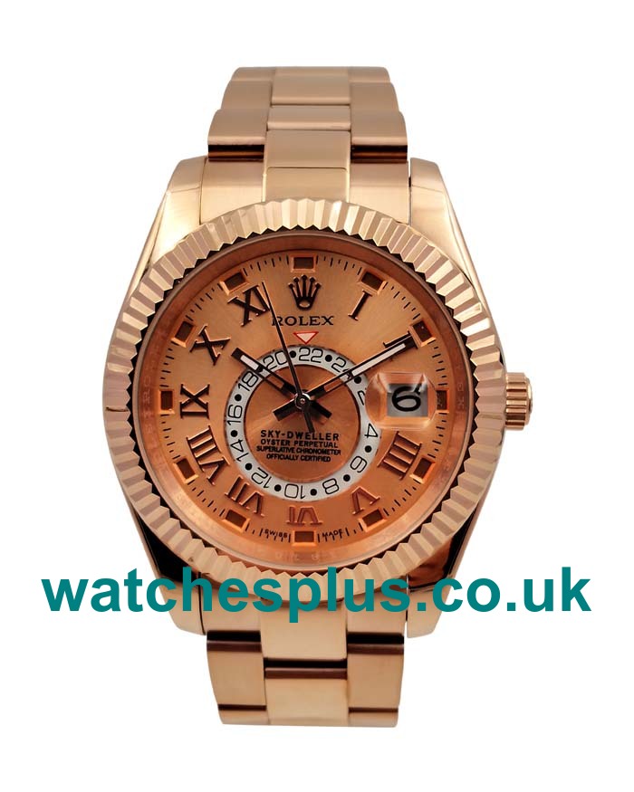 UK Luxury Rolex Sky-Dweller 326935 Replica Watches With Champagne Dials And Rose Gold Cases Online