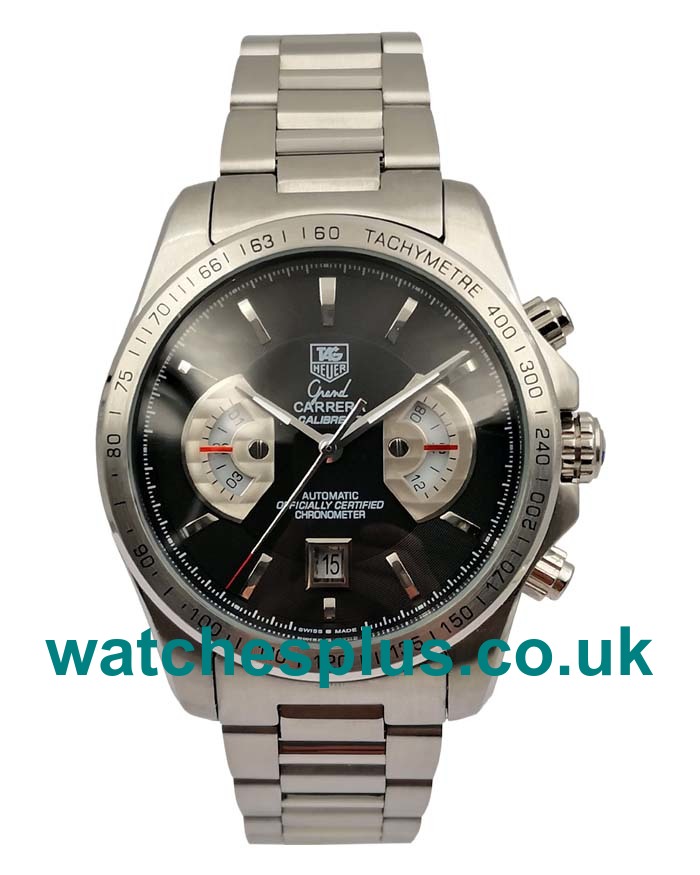 UK 44 MM Swiss TAG Heuer Grand Carrera CAV511A.BA0902 Replica With Black Dials Steel Bracelets