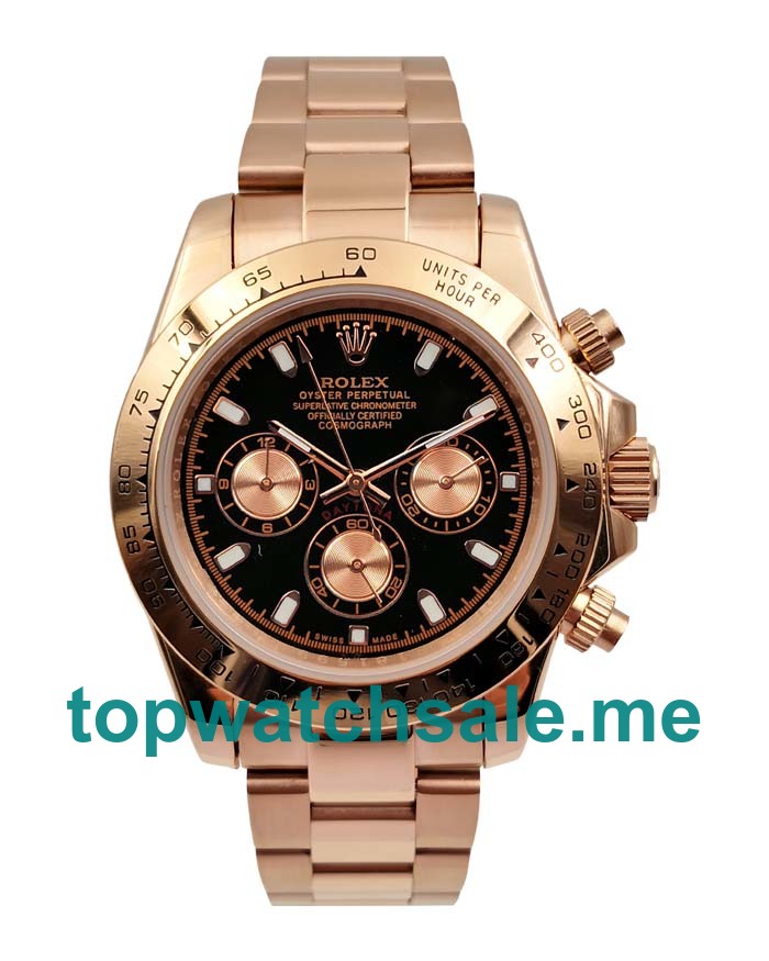 UK Swiss Black Dial Rolex Daytona 116505 Replica Watches With Rose Gold Cases