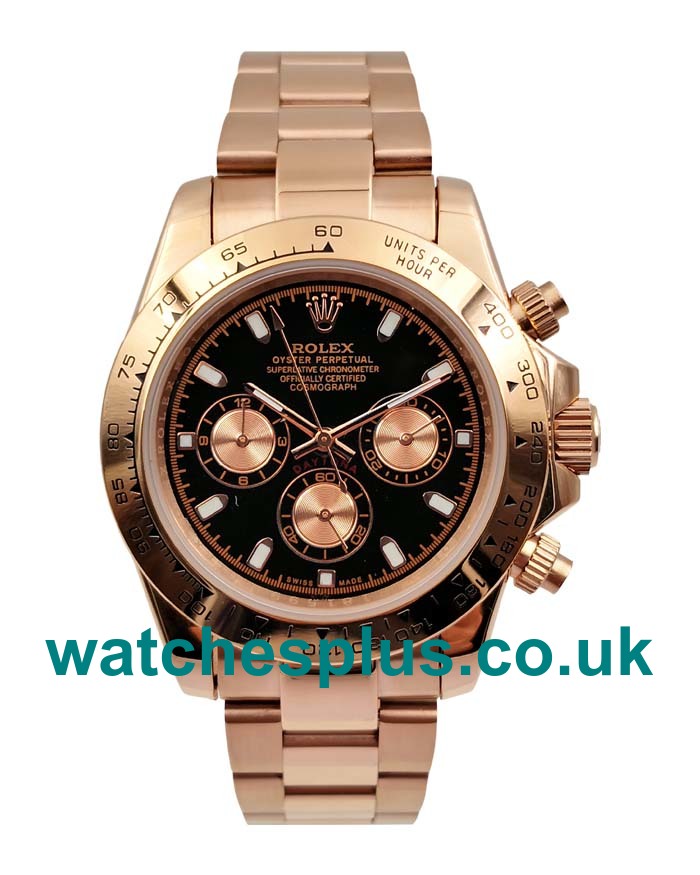 UK Swiss Black Dial Rolex Daytona 116505 Replica Watches With Rose Gold Cases