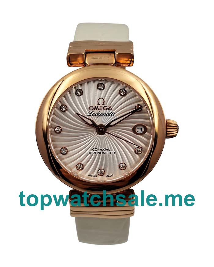 UK Top Quality Omega De Ville Ladymatic 425.63.34.20.55.001 Replica Watches With Mother-Of-Pearl Dials For Women